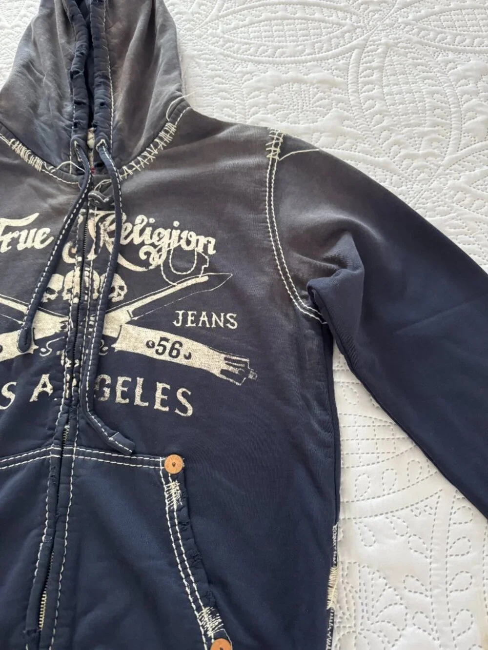Vintage True Religion Whipstitch Big T Hoodie Switchblade Retail $419 MEDIUM